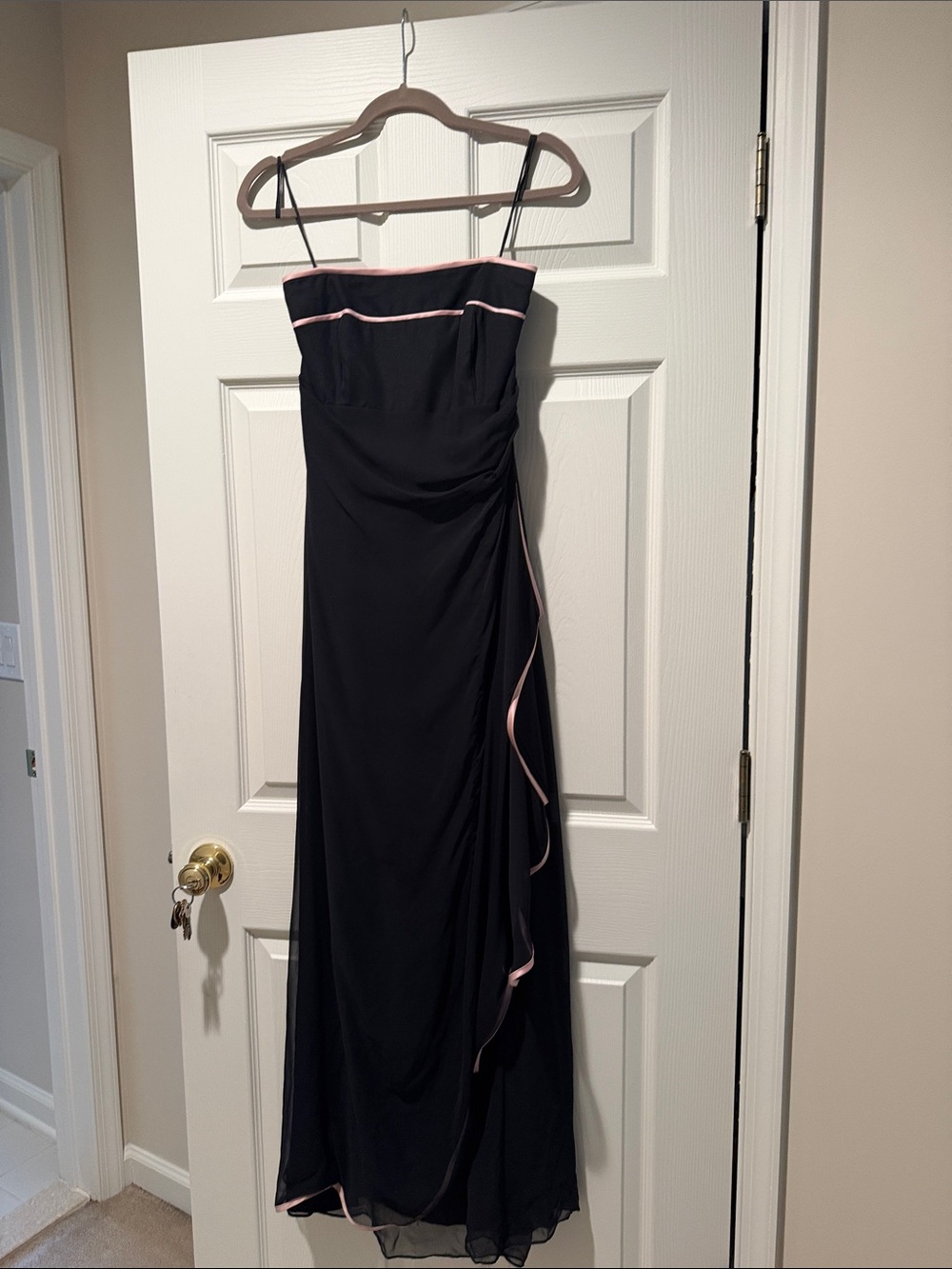 Black Strapless Evening Gown with Pink Trim